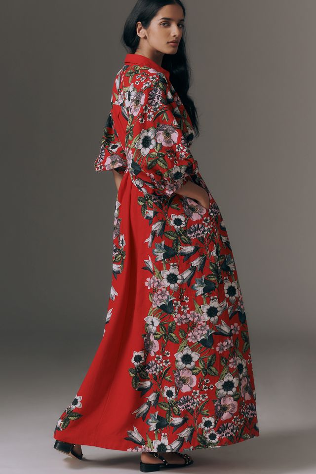 Robe maxi portefeuille ceinturée à boutons Maeve #1