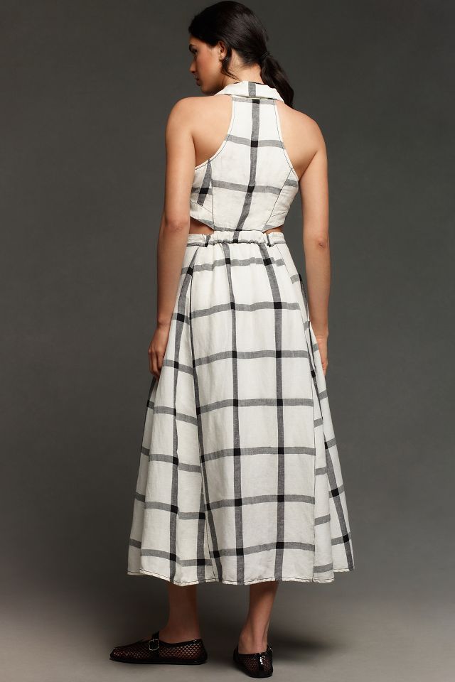 Pilcro Halter Plunge Linen Midi Dress | Anthropologie