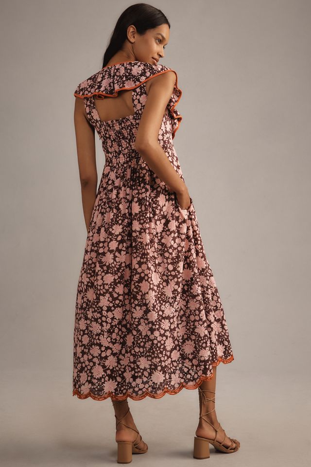 Maeve Scoop-Neck Ruffled Embroidered Midi Dress #1