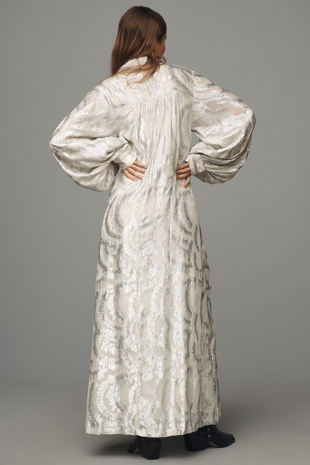 By Anthropologie Long-Sleeve Lurex Maxi Shirt Dress #3
