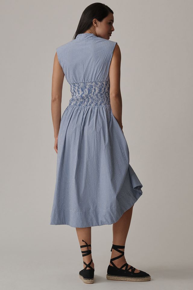 The Tommie Cap-Sleeve Smocked Front-Zip Shirt Dress: Shine Edition