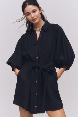 Maeve The Mona Linen Mini Shirt Dress