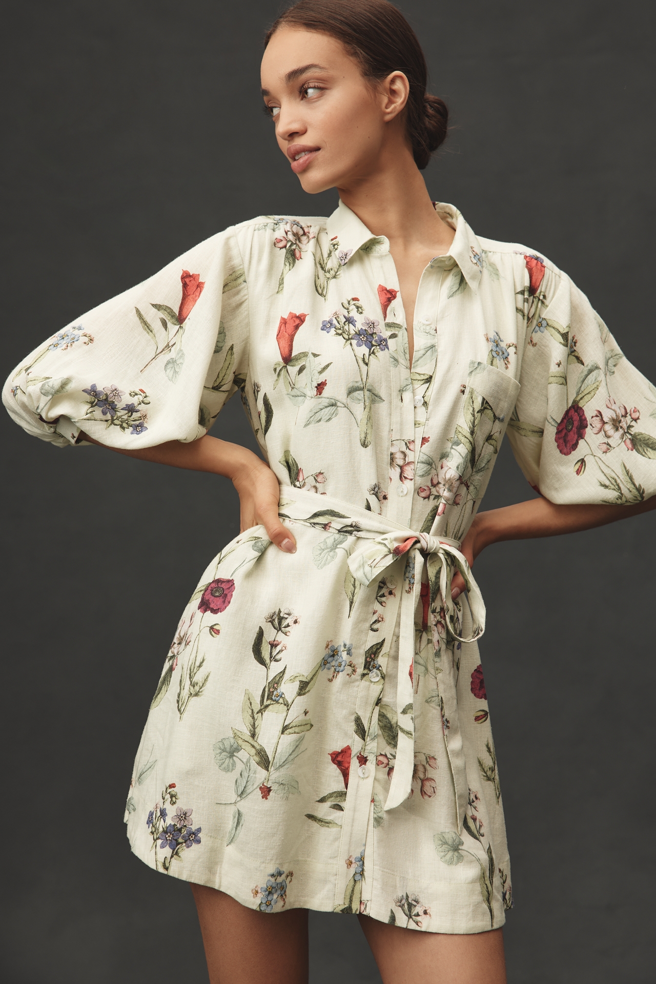 The Mona Linen Mini Shirt Dress by Maeve