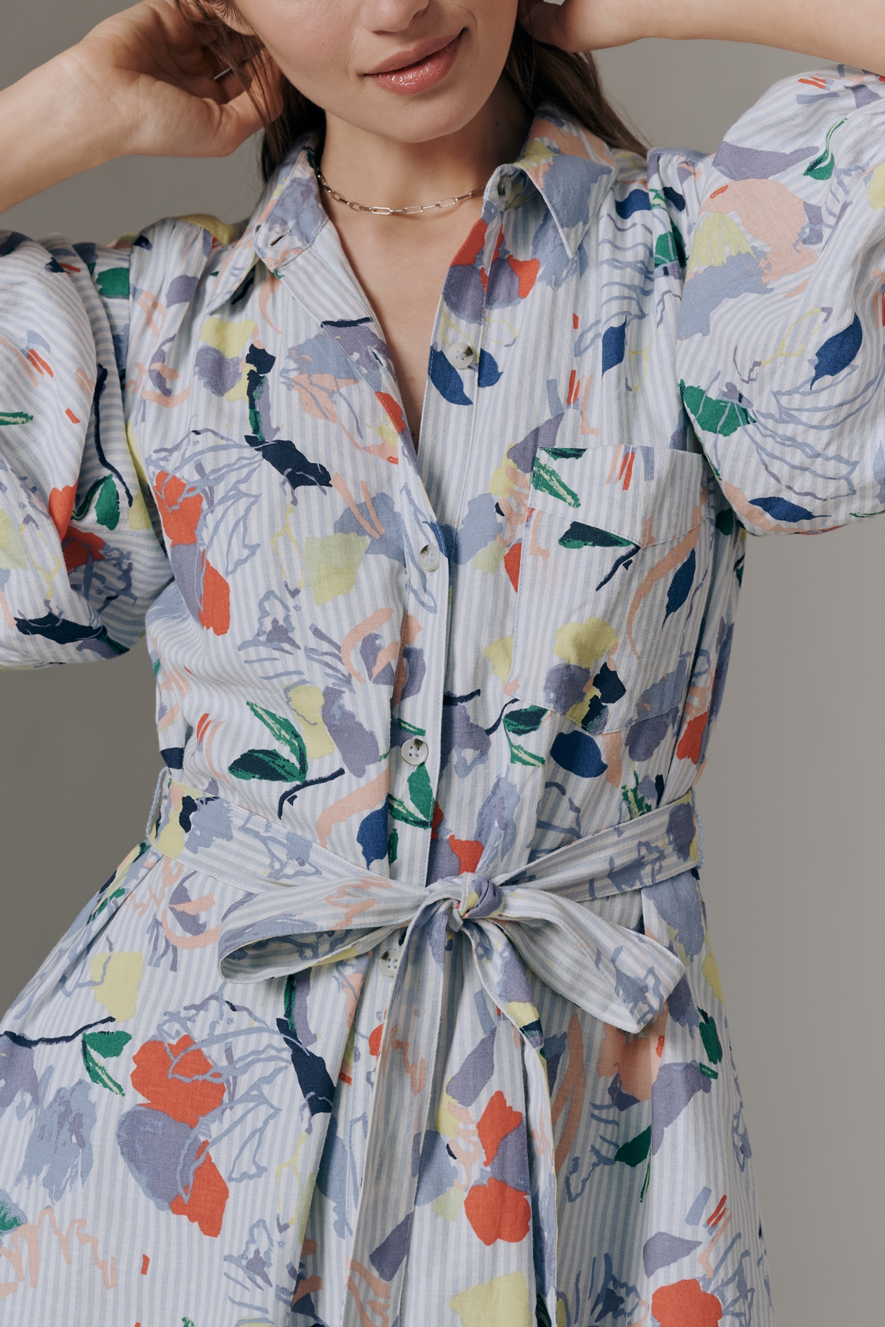 The Mona Linen Mini Shirt Dress by Maeve