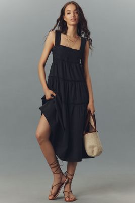 The Helena Square-Neck Smocked Tiered Midi Dress