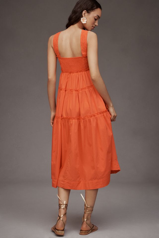 The Helena Square-Neck Smocked Tiered Midi Dress #1
