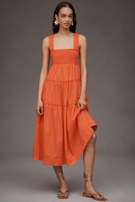 Anthropologie オレンジ カレンデュラ DRESS ワンピース セール】 オレンジプリントワンピース （ロング・マキシ丈