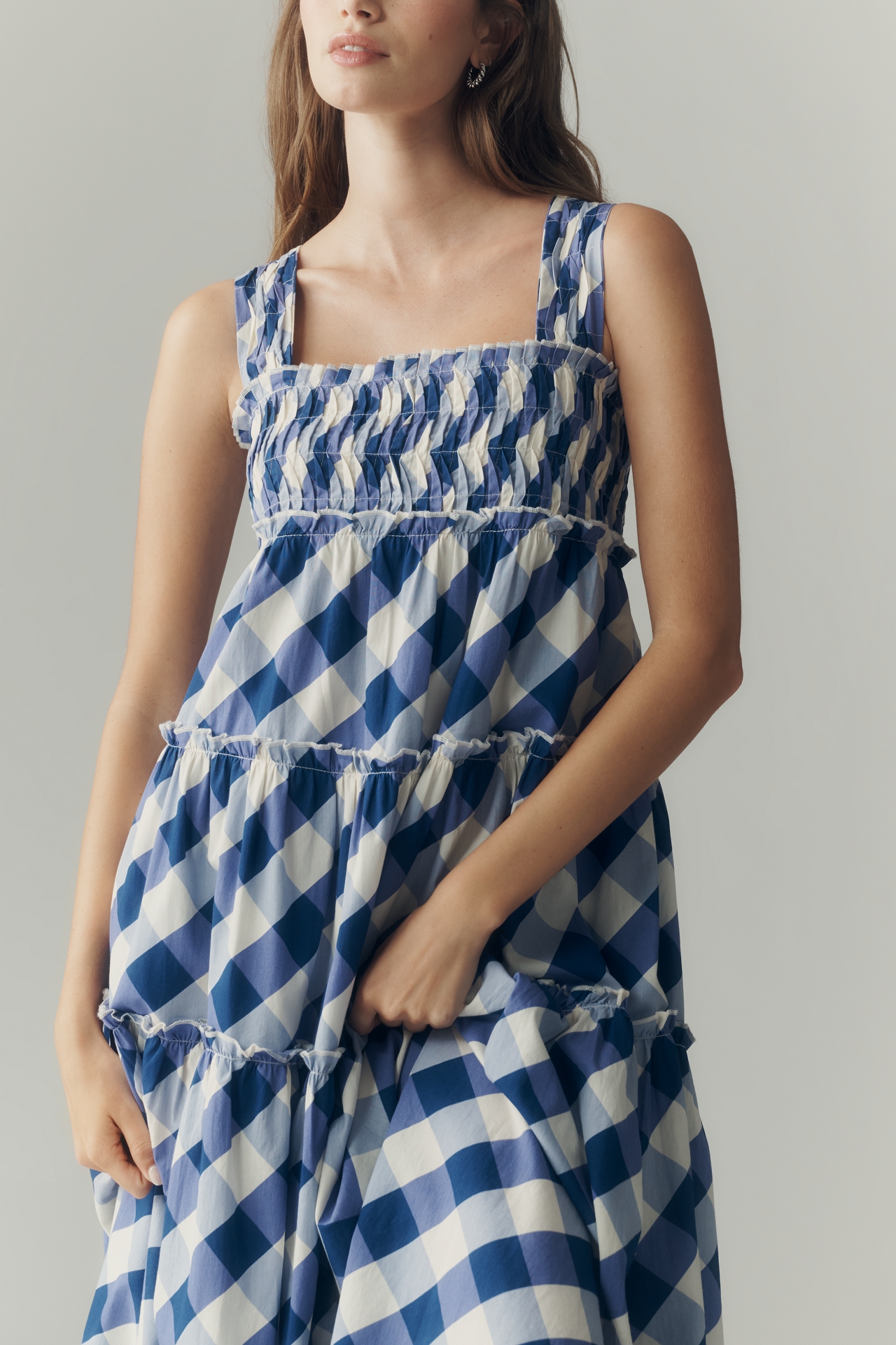 The Helena Square-Neck Smocked Tiered Midi Dress