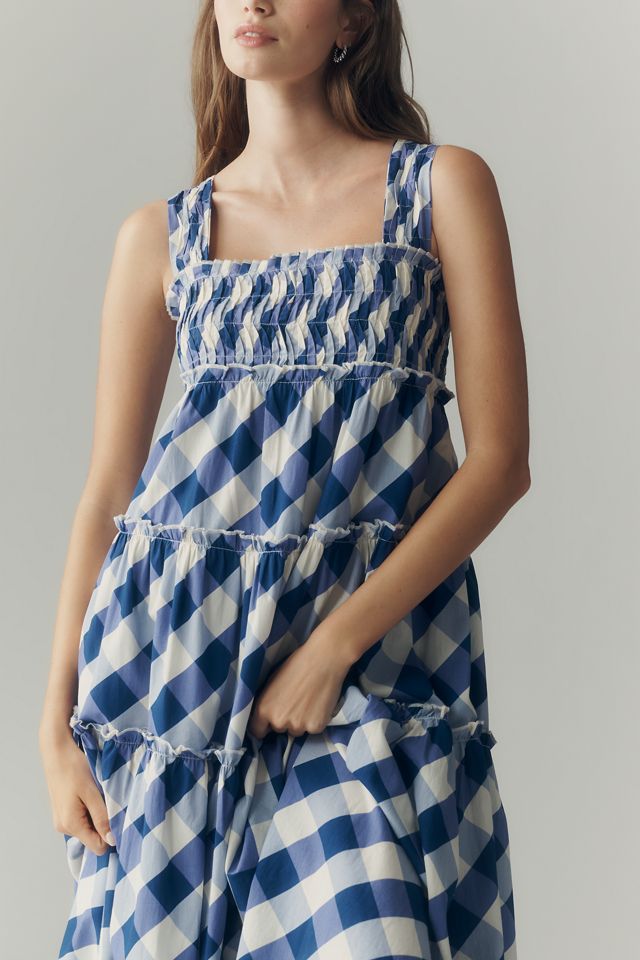 The Helena Square-Neck Smocked Tiered Midi Dress