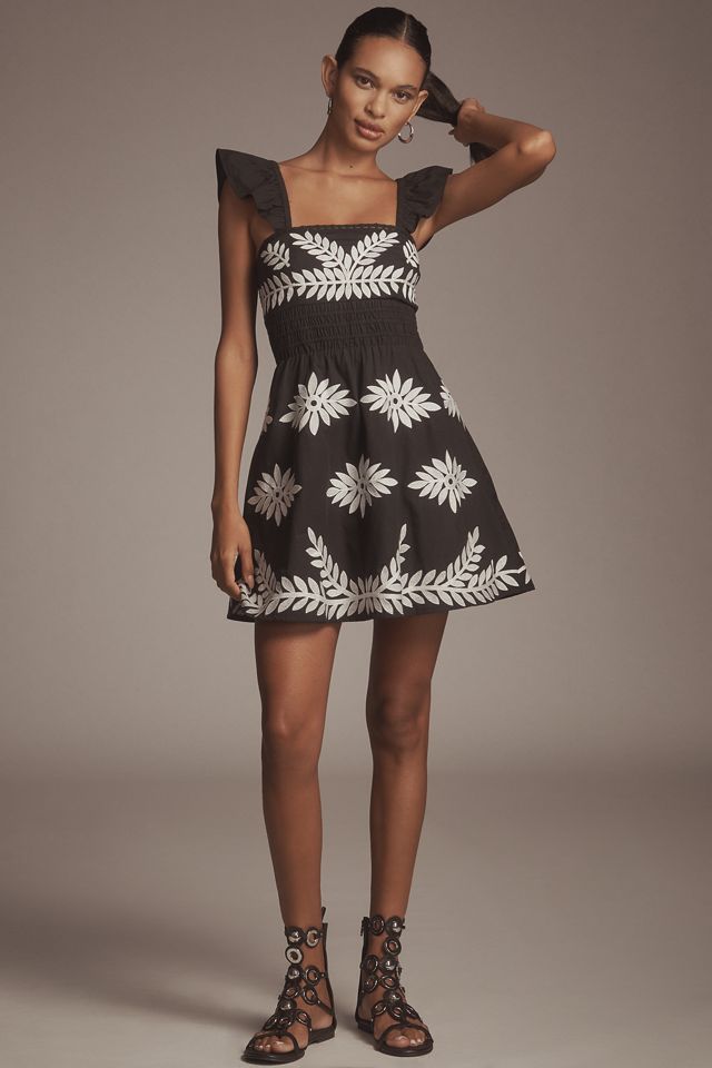 By Anthropologie Ruffle-Strap Embroidered Smocked Mini Dress #2