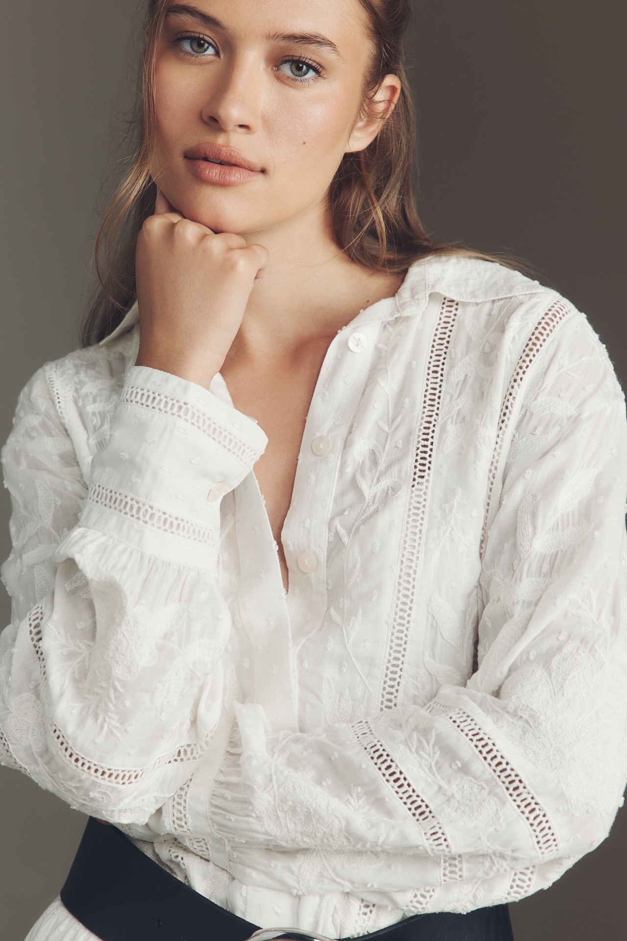 By Anthropologie Embroidered Mini Shirt Dress
