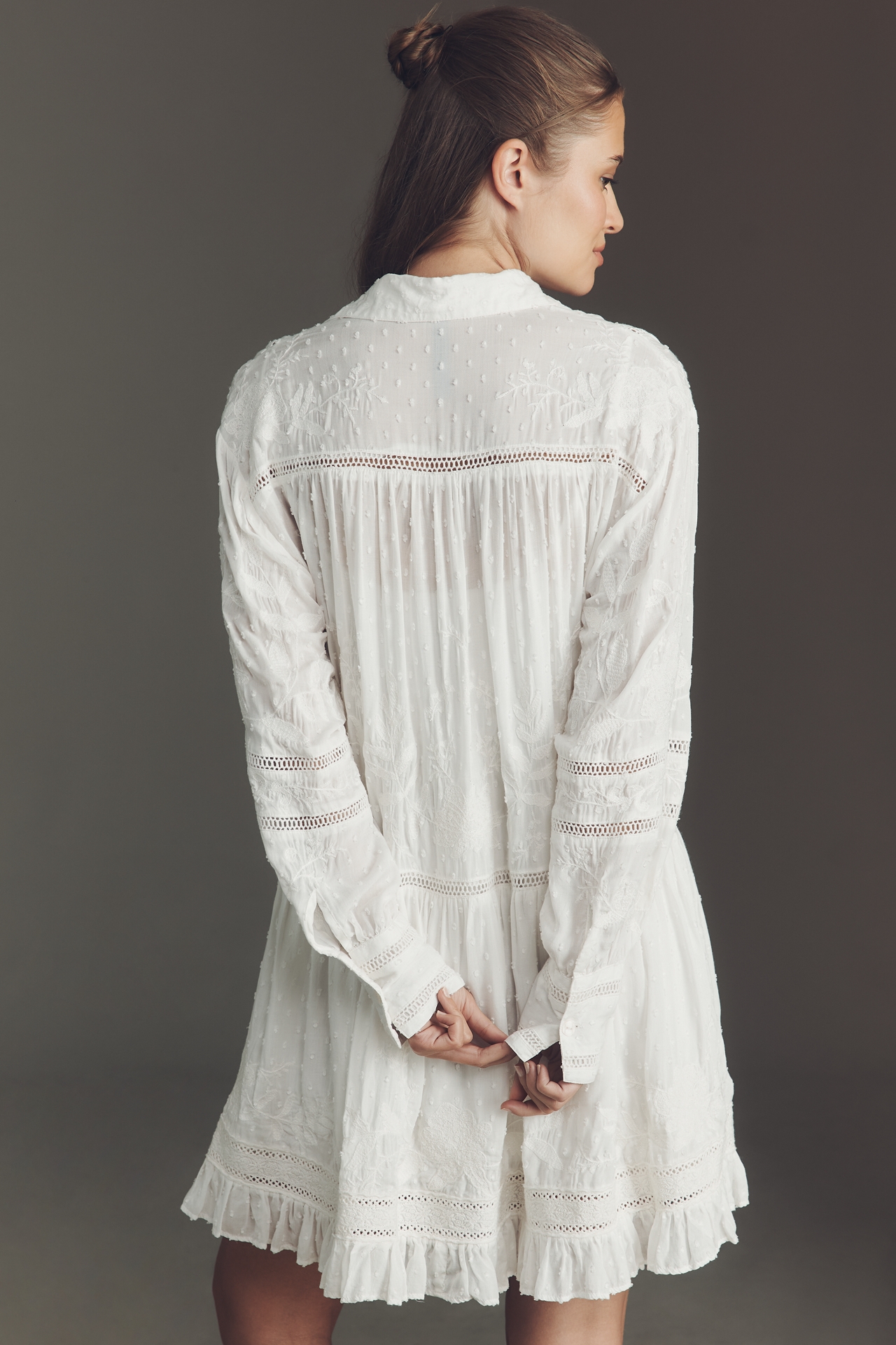By Anthropologie Embroidered Mini Shirt Dress