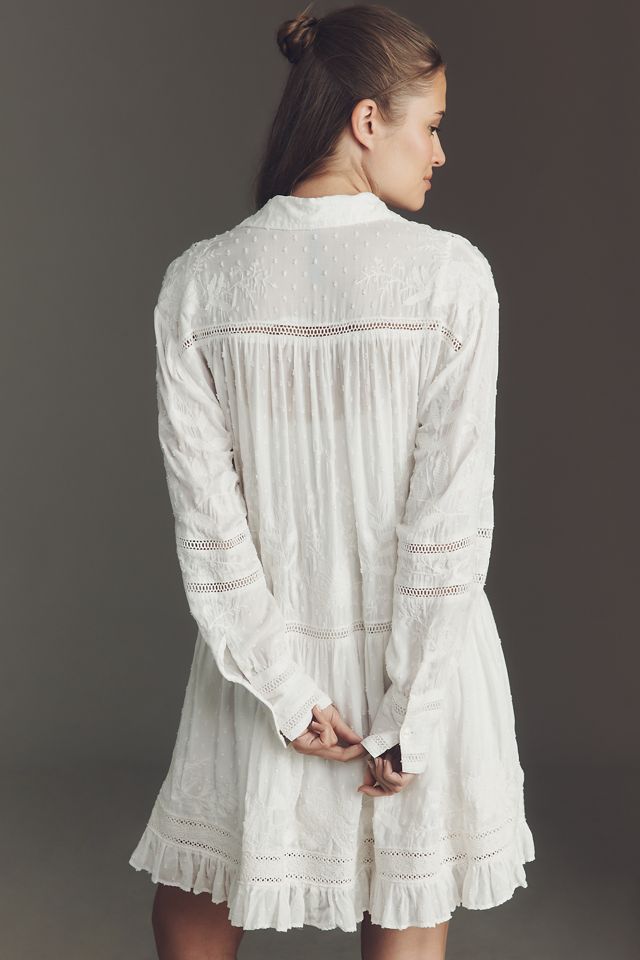 By Anthropologie Embroidered Mini Shirt Dress