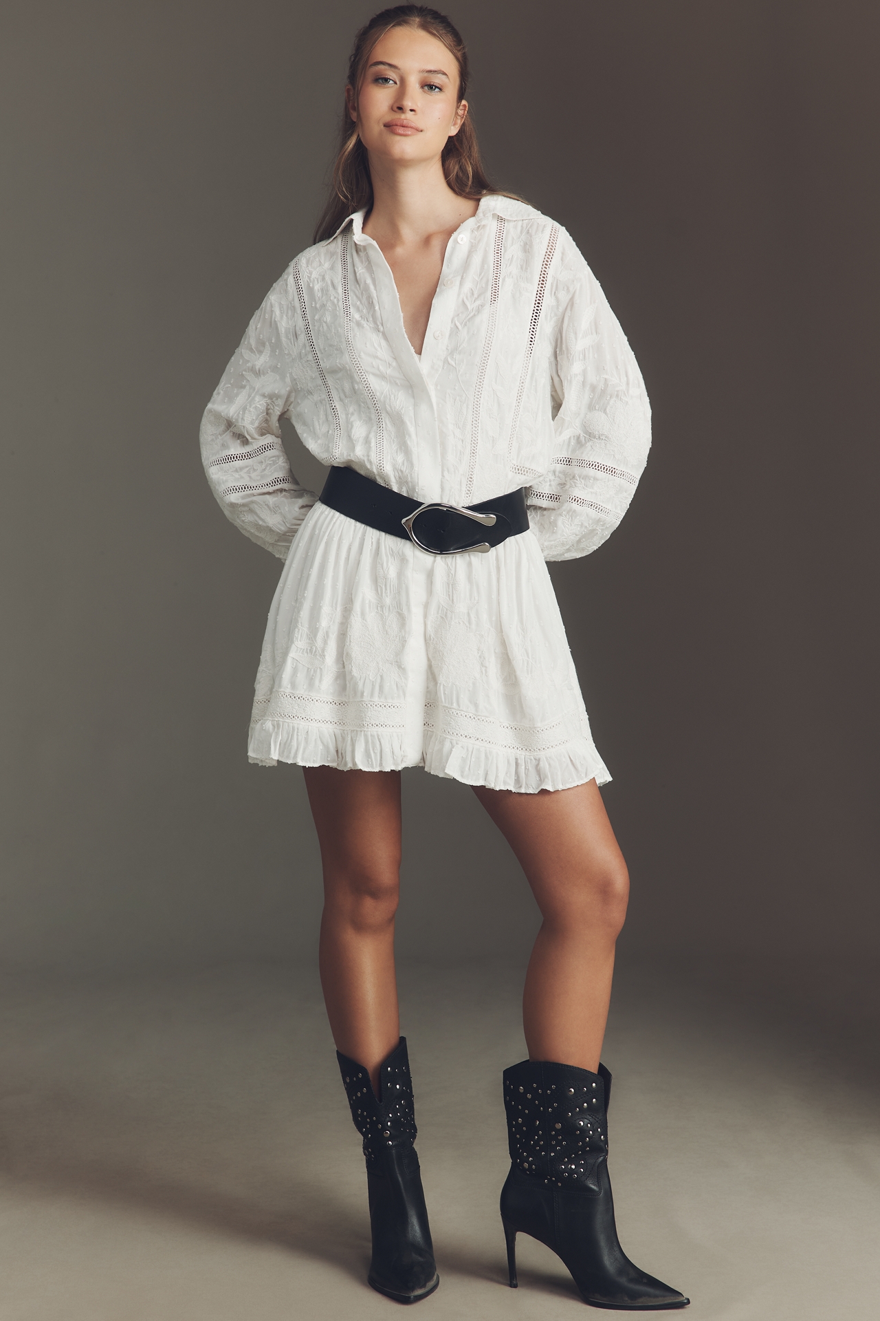 By Anthropologie Embroidered Mini Shirt Dress