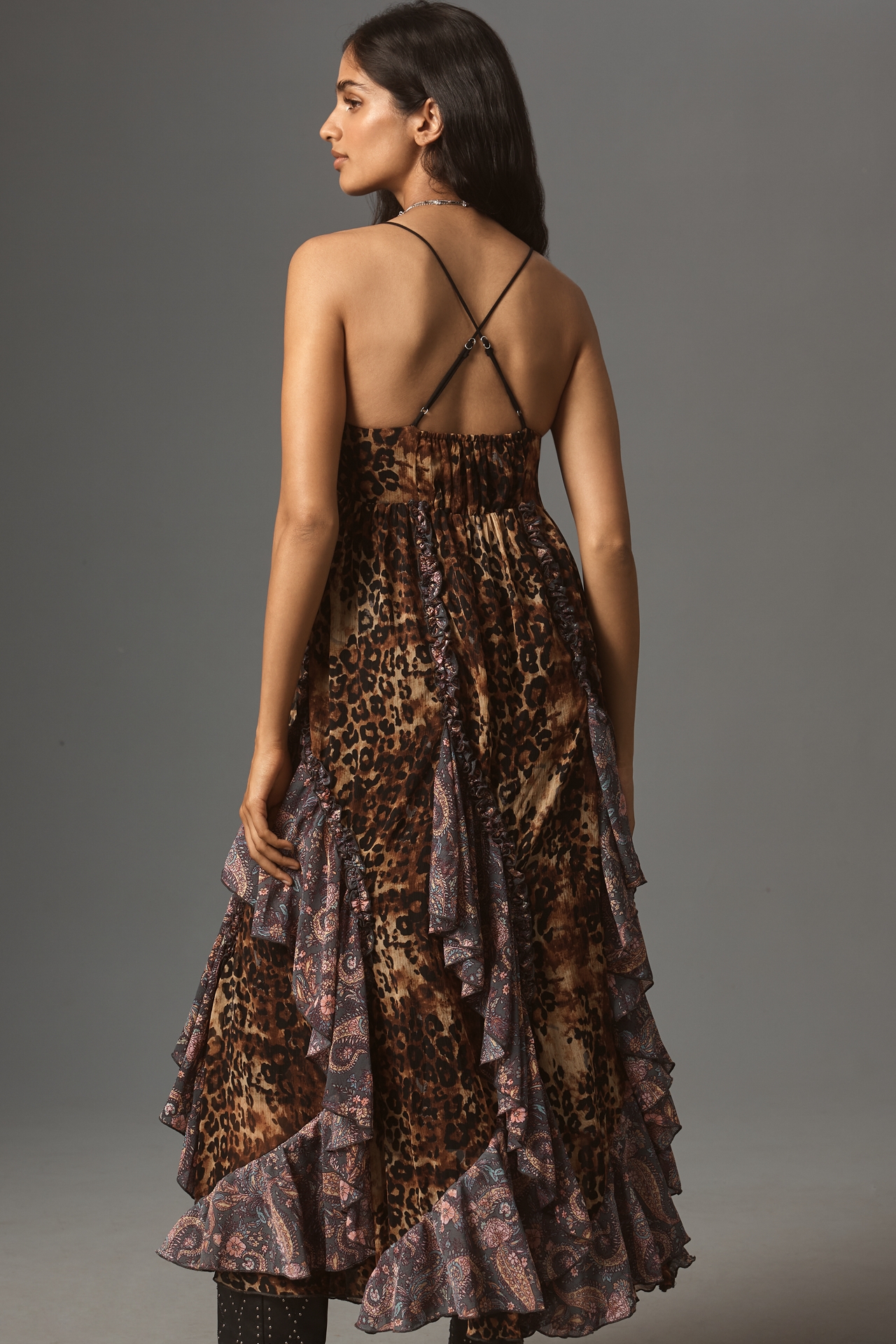 By Anthropologie Ruffled Chiffon Maxi Dress