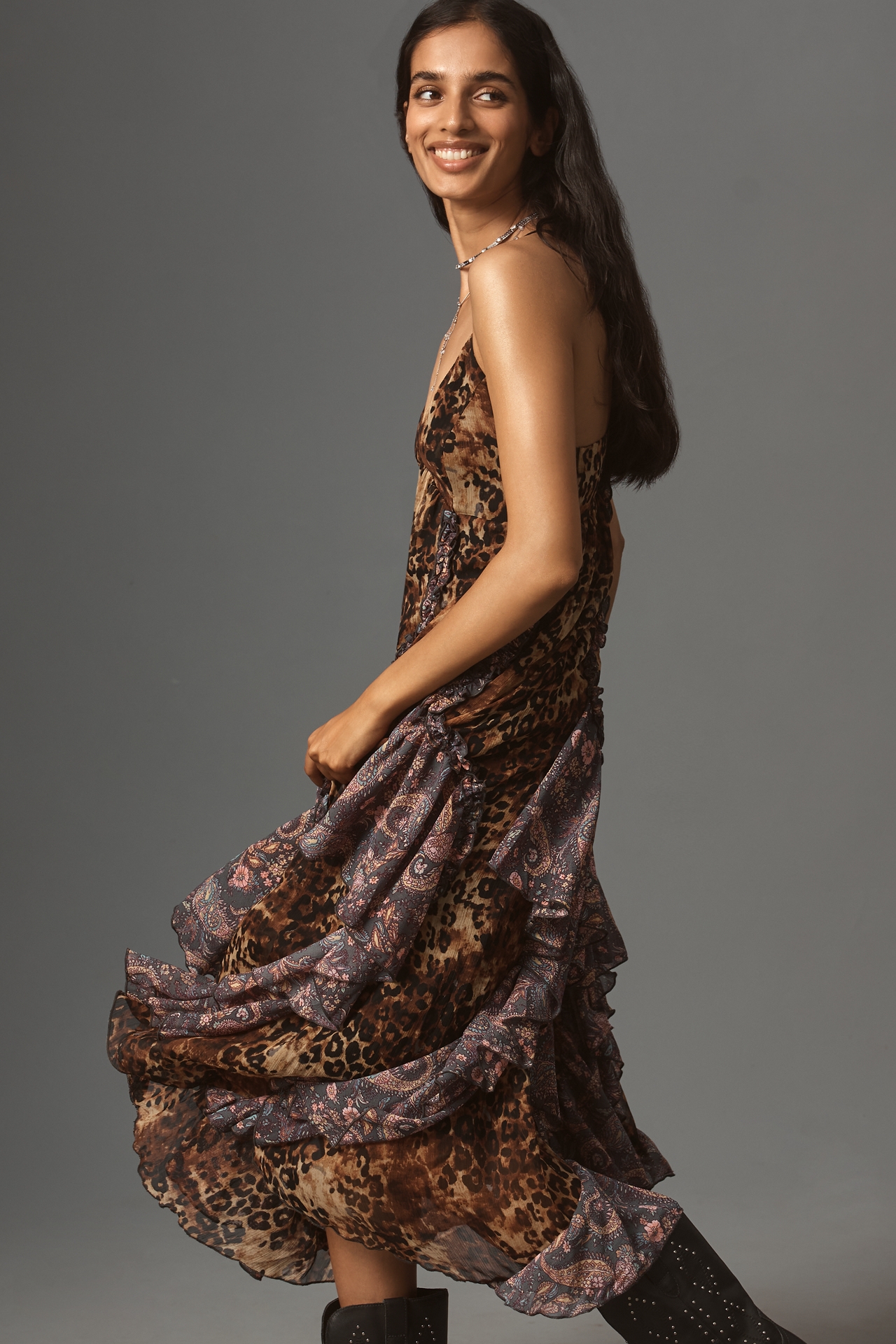 By Anthropologie Ruffled Chiffon Maxi Dress