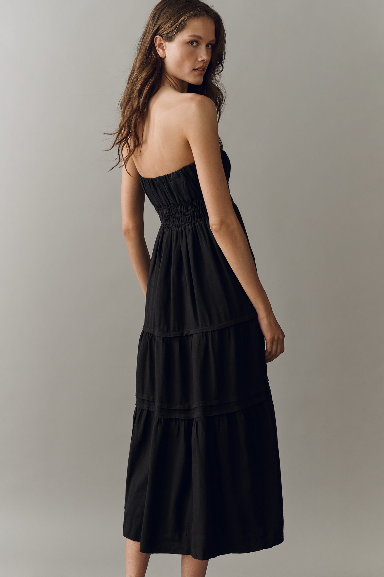 Somerset Linen Blend Strapless Midi Dress