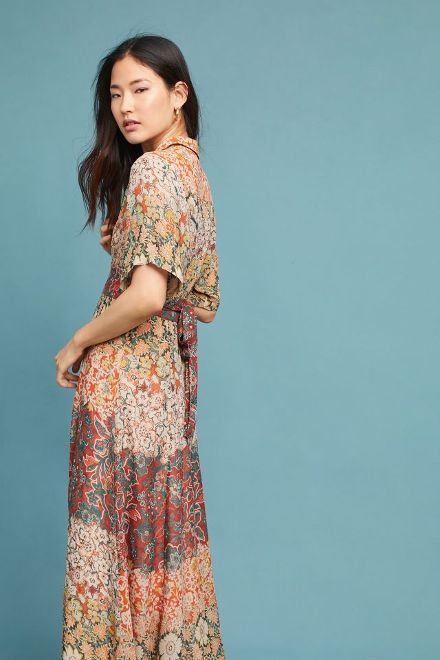 Anthropologie green hot sale silk dress