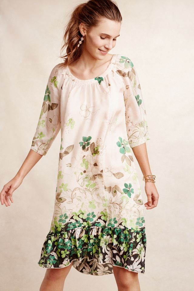 Anthropologie green silk outlet dress