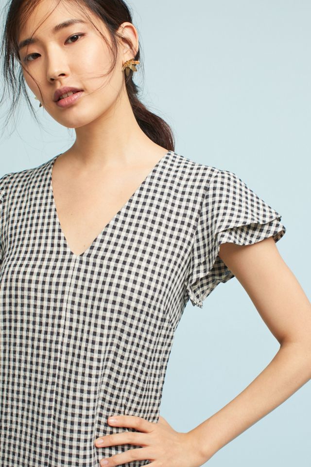 Gingham Flutter-Sleeve Dress #1