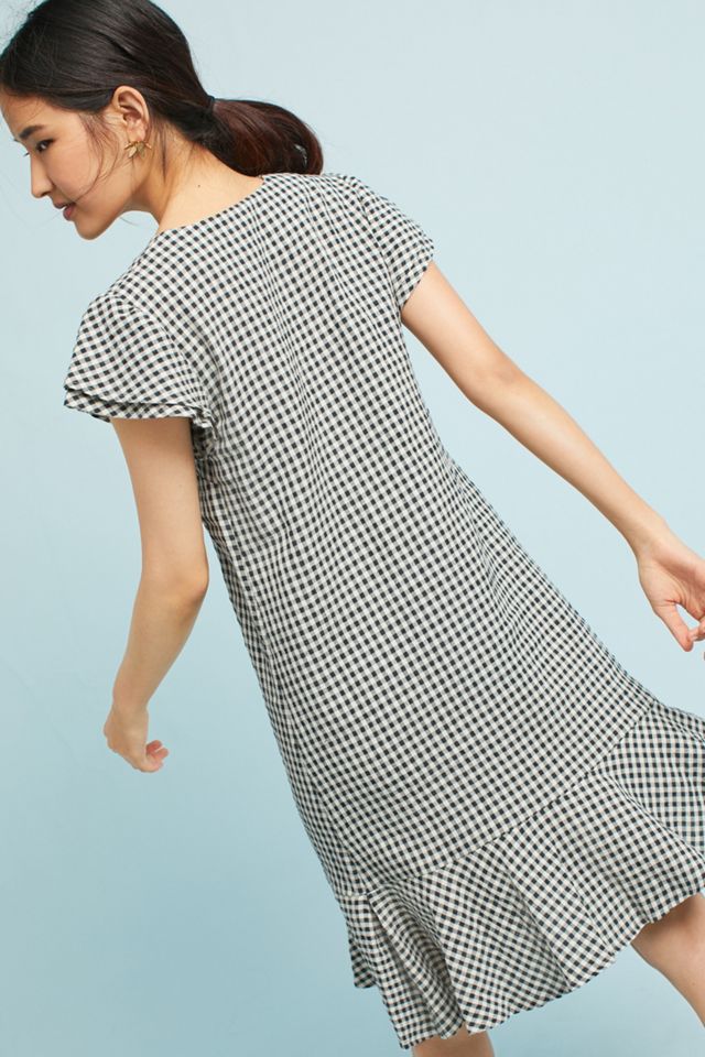 Gingham Flutter-Sleeve Dress #3