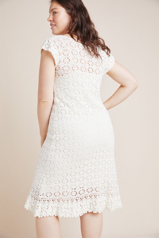 knee length dresses for ladies Anthropologie White Crochet Knit MIDI Dress with Tags Attached – The  Thrifty Hippy main image 1