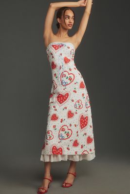 Shop For Love & Lemons Daisy Mae Strapless Midi Dress In Multicolor
