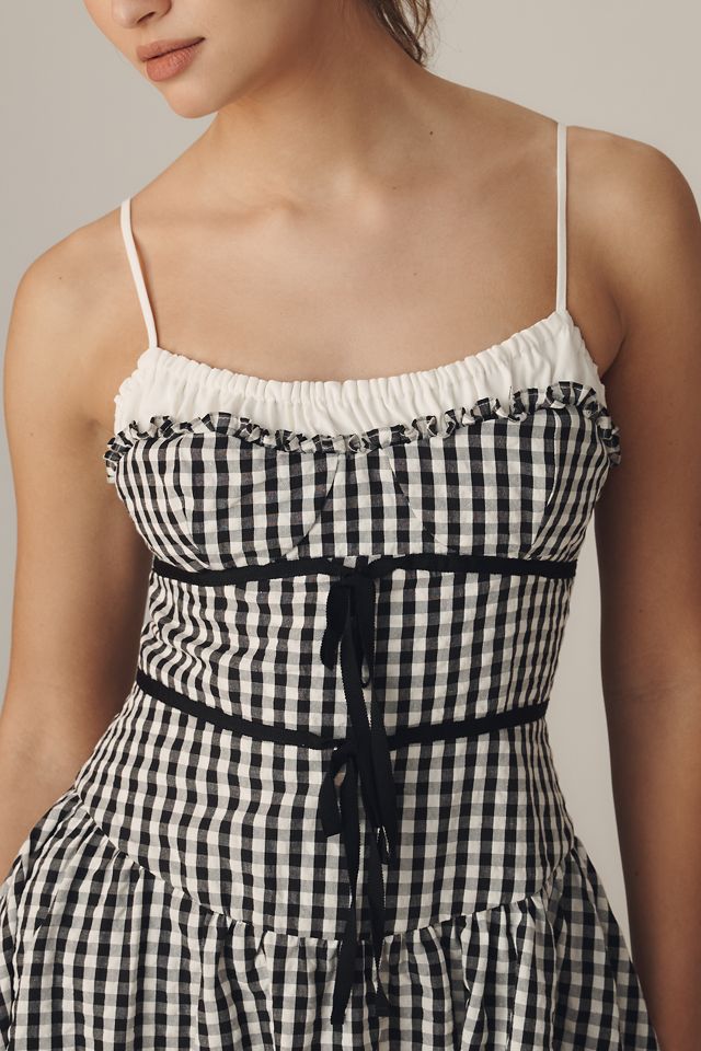 For Love & Lemons Gingham Sweetheart Neck Midi Dress #3