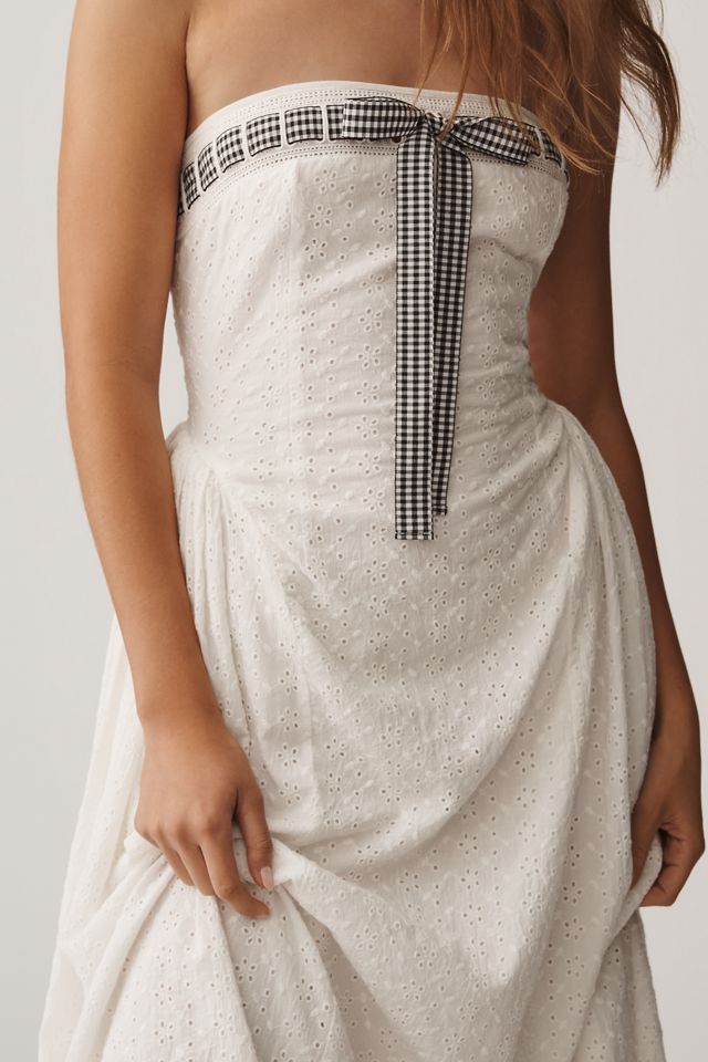 For Love & Lemons Rosie Strapless Bow Midi Dress #1
