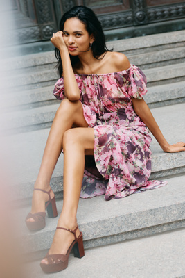 For Love & Lemons Adelie Puff-sleeve Midi Dress In Pink