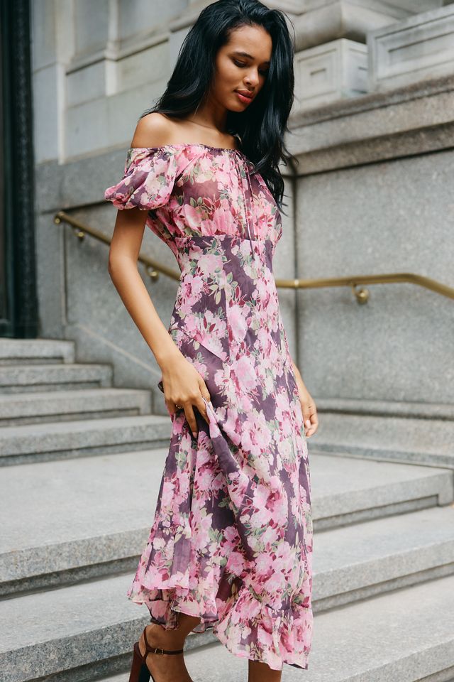 For Love & Lemons Adelie Puff-Sleeve Midi Dress #1