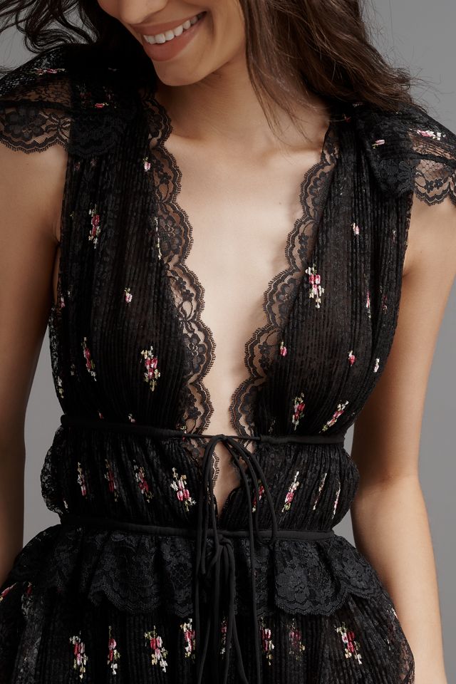 For Love & Lemons Poppy Plunge Lace Maxi Dress #1