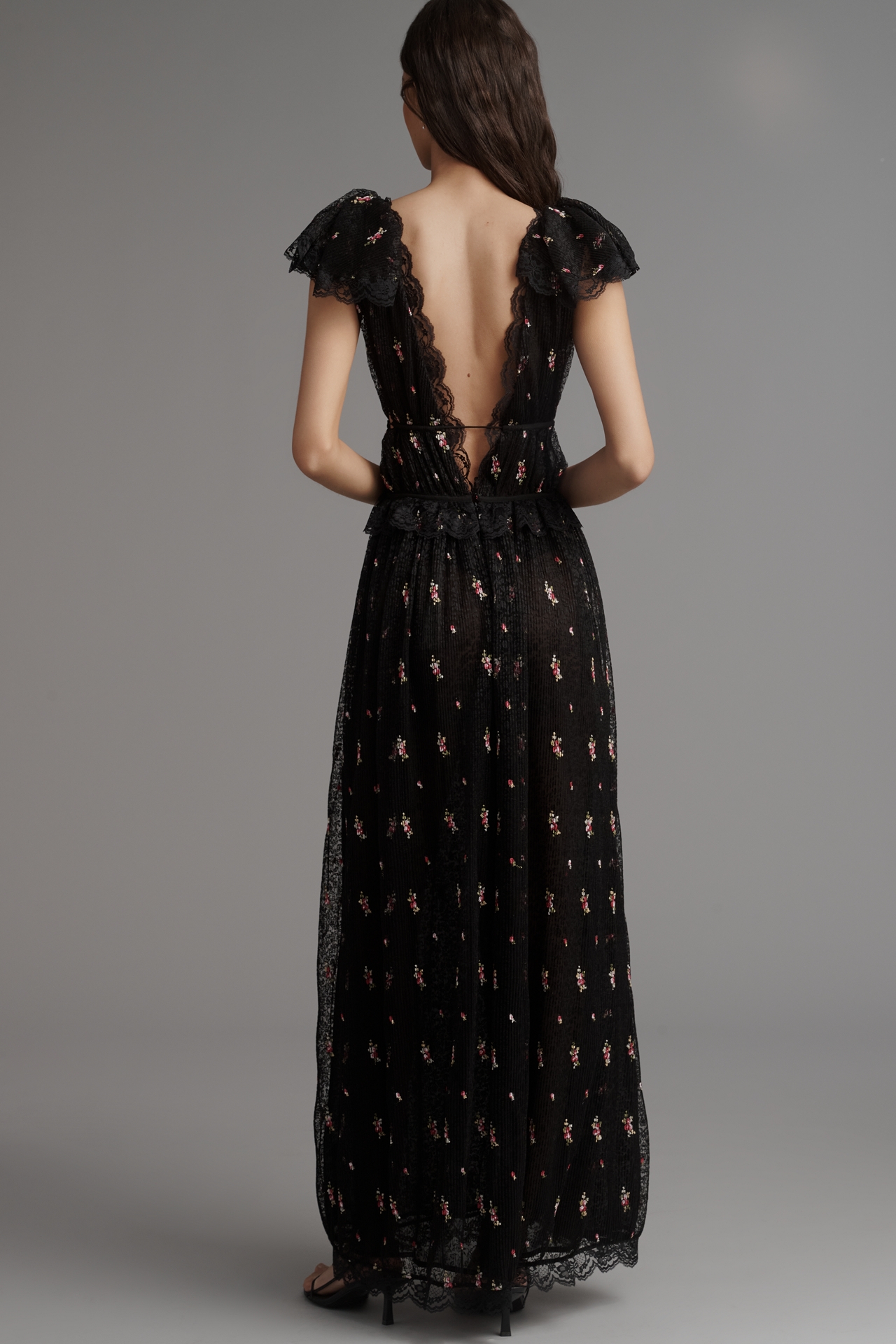 For Love & Lemons Poppy Plunge Lace Maxi Dress
