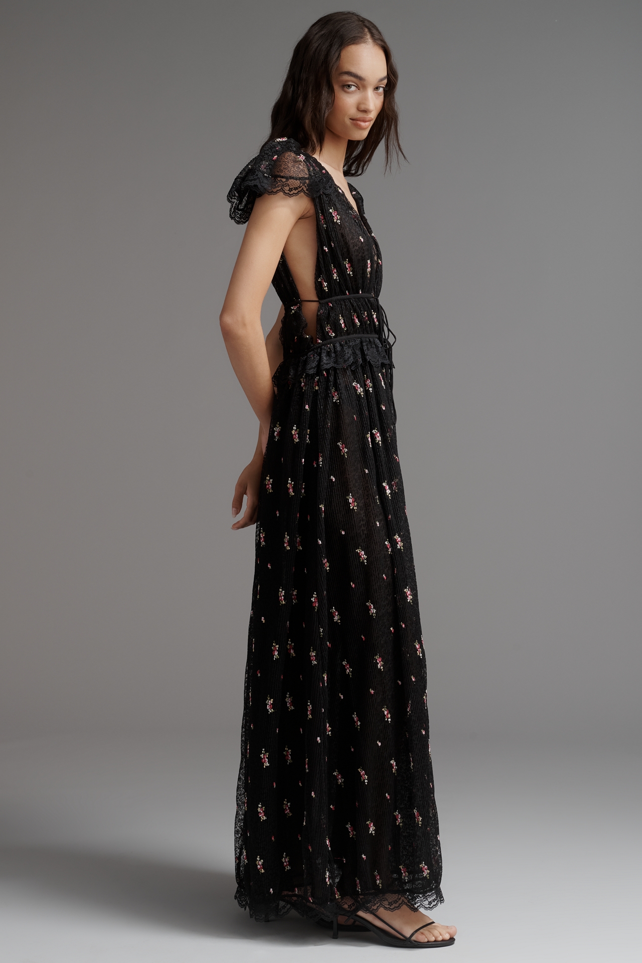 For Love & Lemons Poppy Plunge Lace Maxi Dress