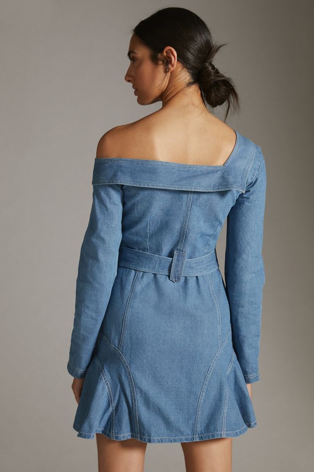 One-Shoulder Denim Utility Mini Dress #2