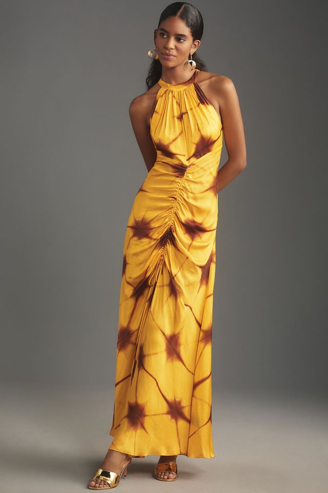 Yellow Ruched Halter Dress - Cider