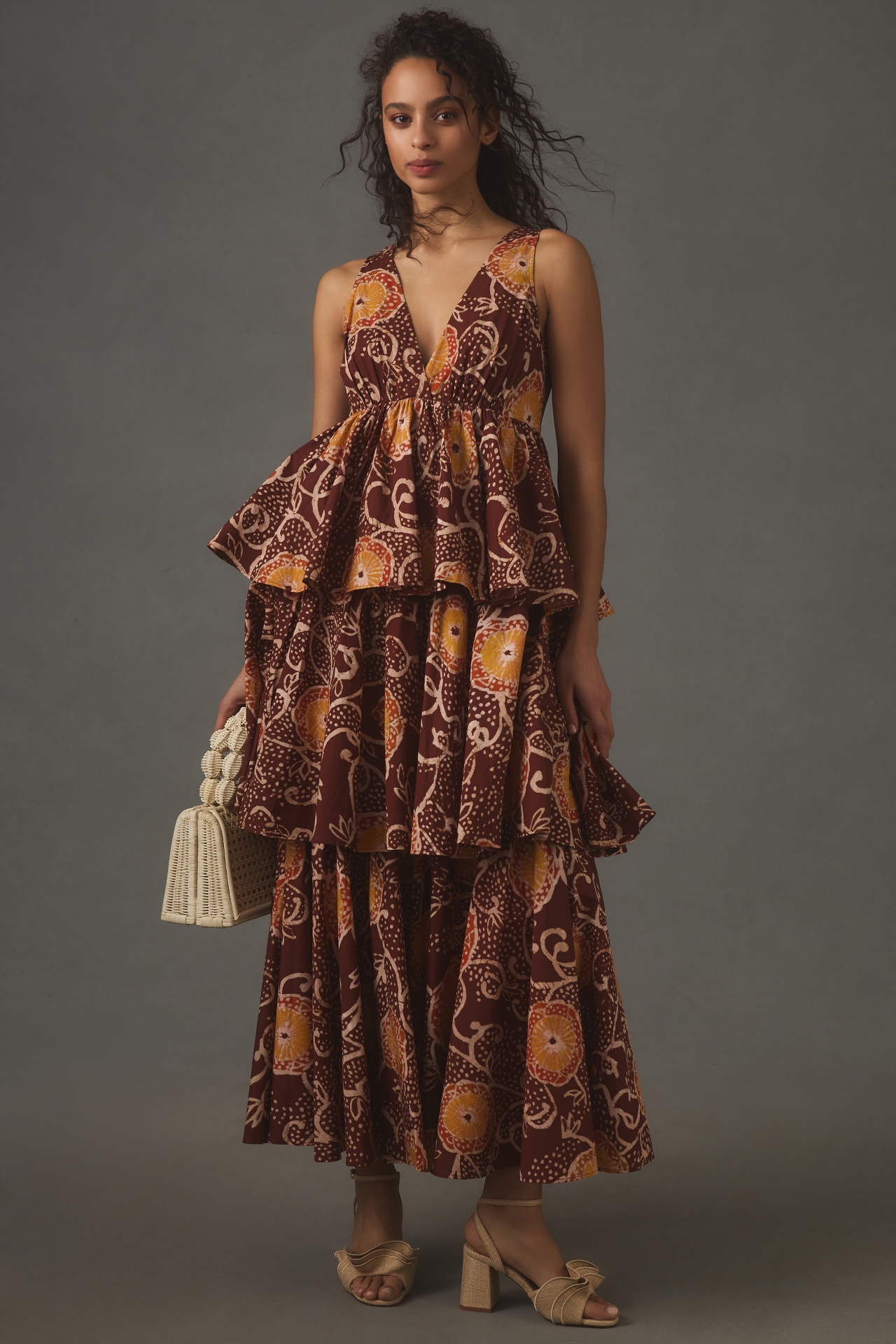 Atsu V-Neck Floral Tiered Maxi Dress