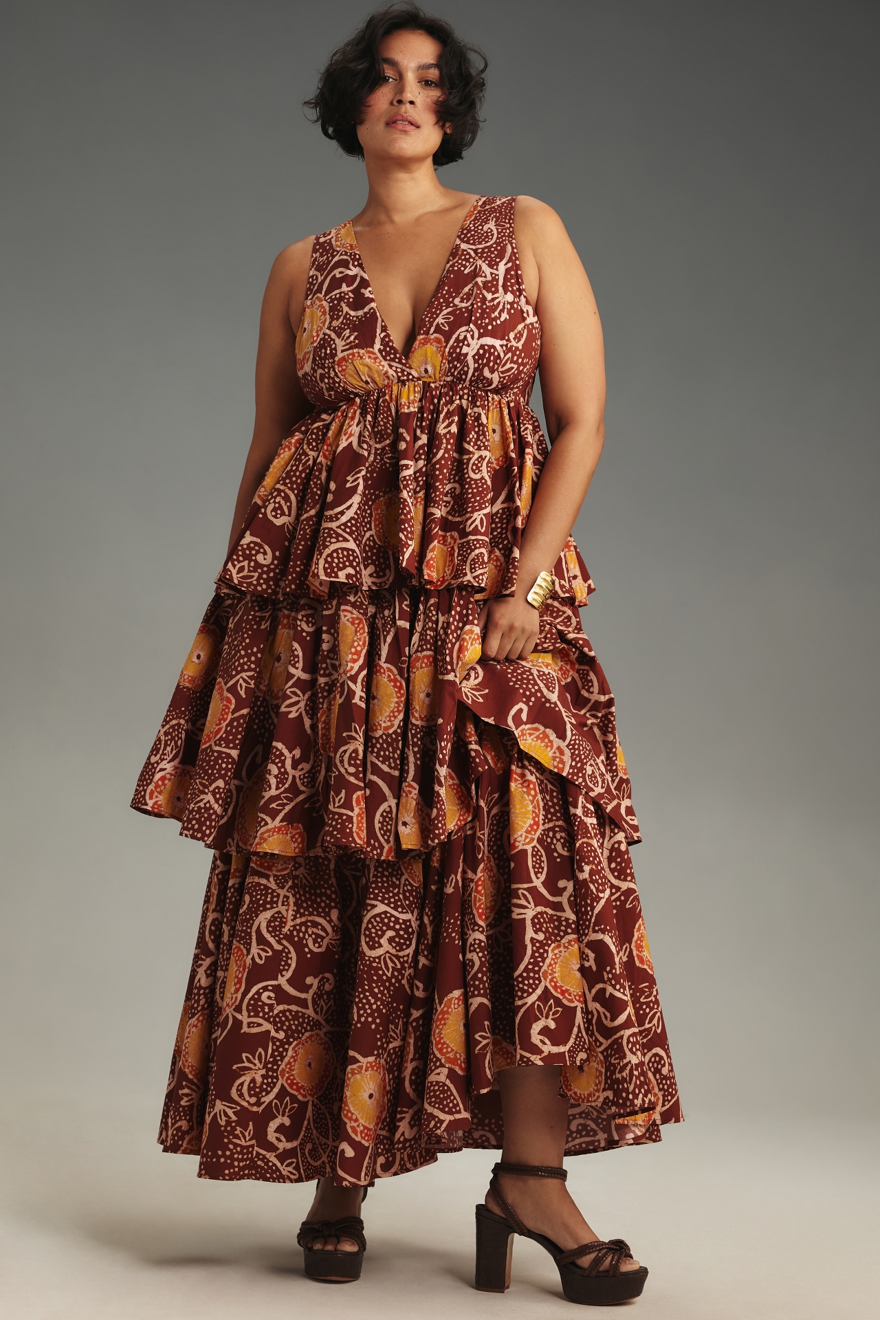 Atsu V-Neck Floral Tiered Maxi Dress