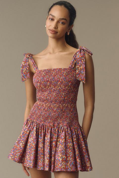 Atsu Tie-Shoulder Smocked Mini Dress