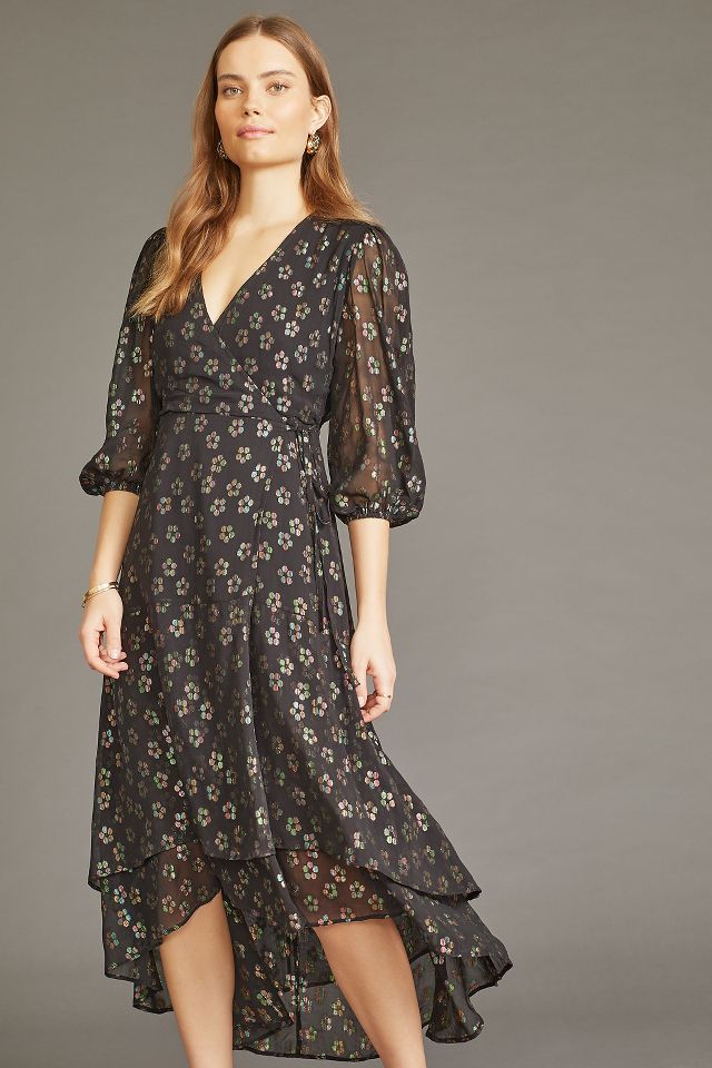 Floral Lurex Wrap Dress | Anthropologie UK