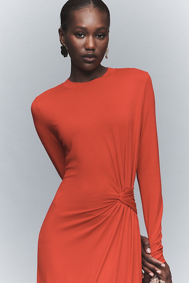 knee length dresses for ladies Black Jersey Draped Laurella Midi Dress main image 1