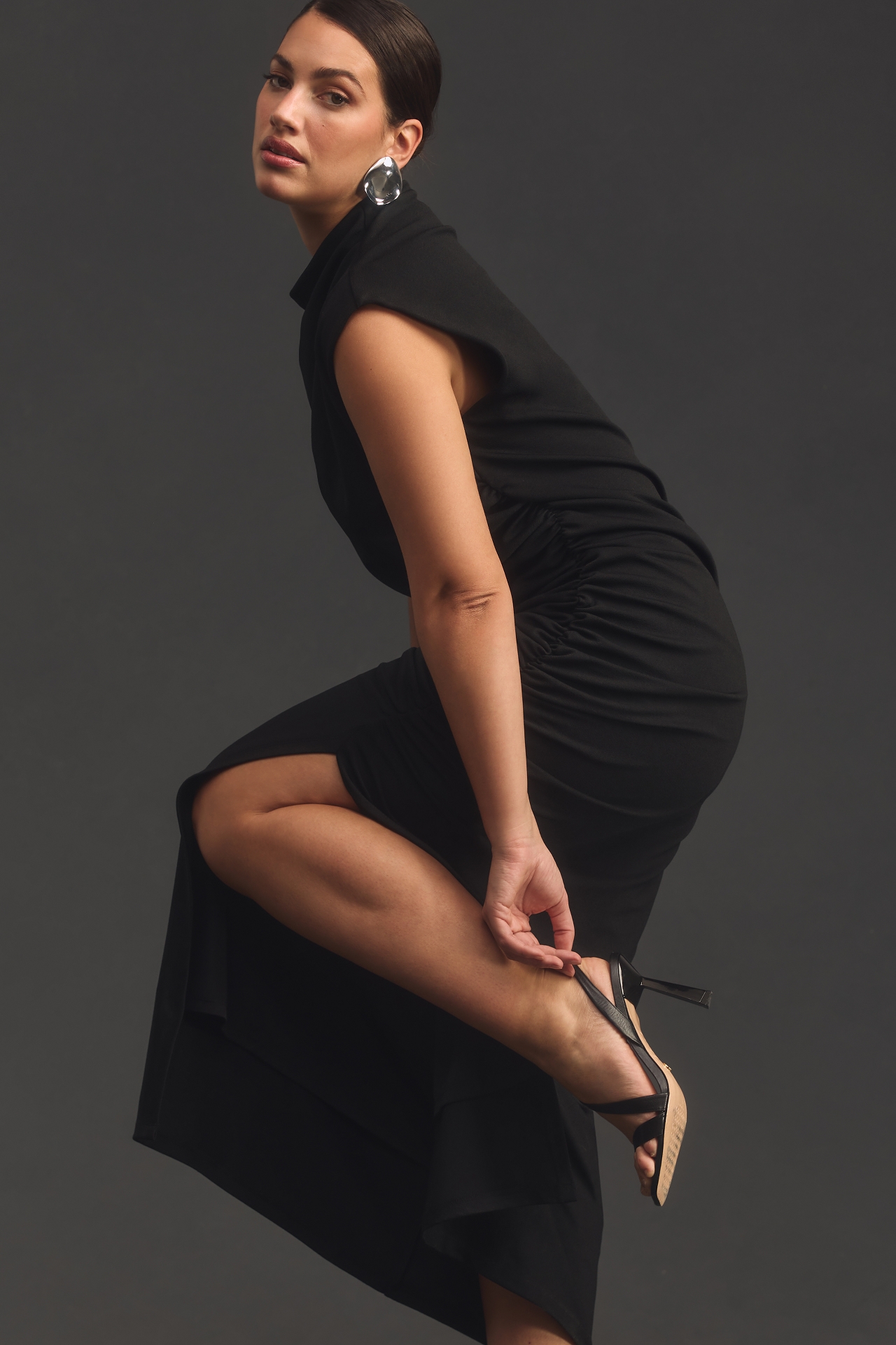 The Maya Ruched Cowl-Neck Dress