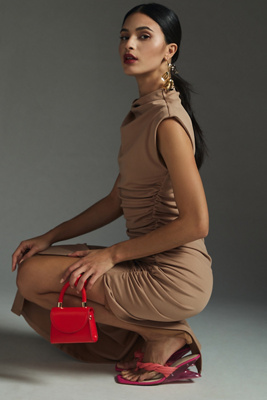 By Anthropologie Ruched Cowl-neck Dress In Brown