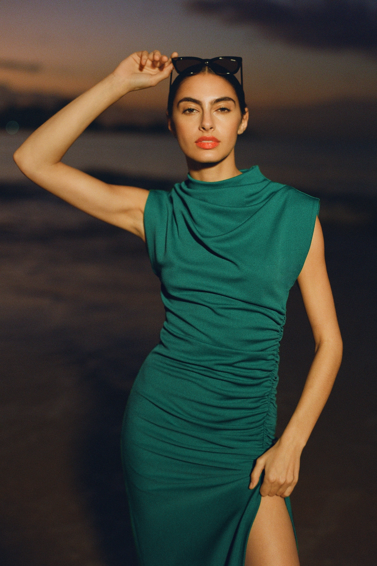 The Maya Ruched Cowl-Neck Dress