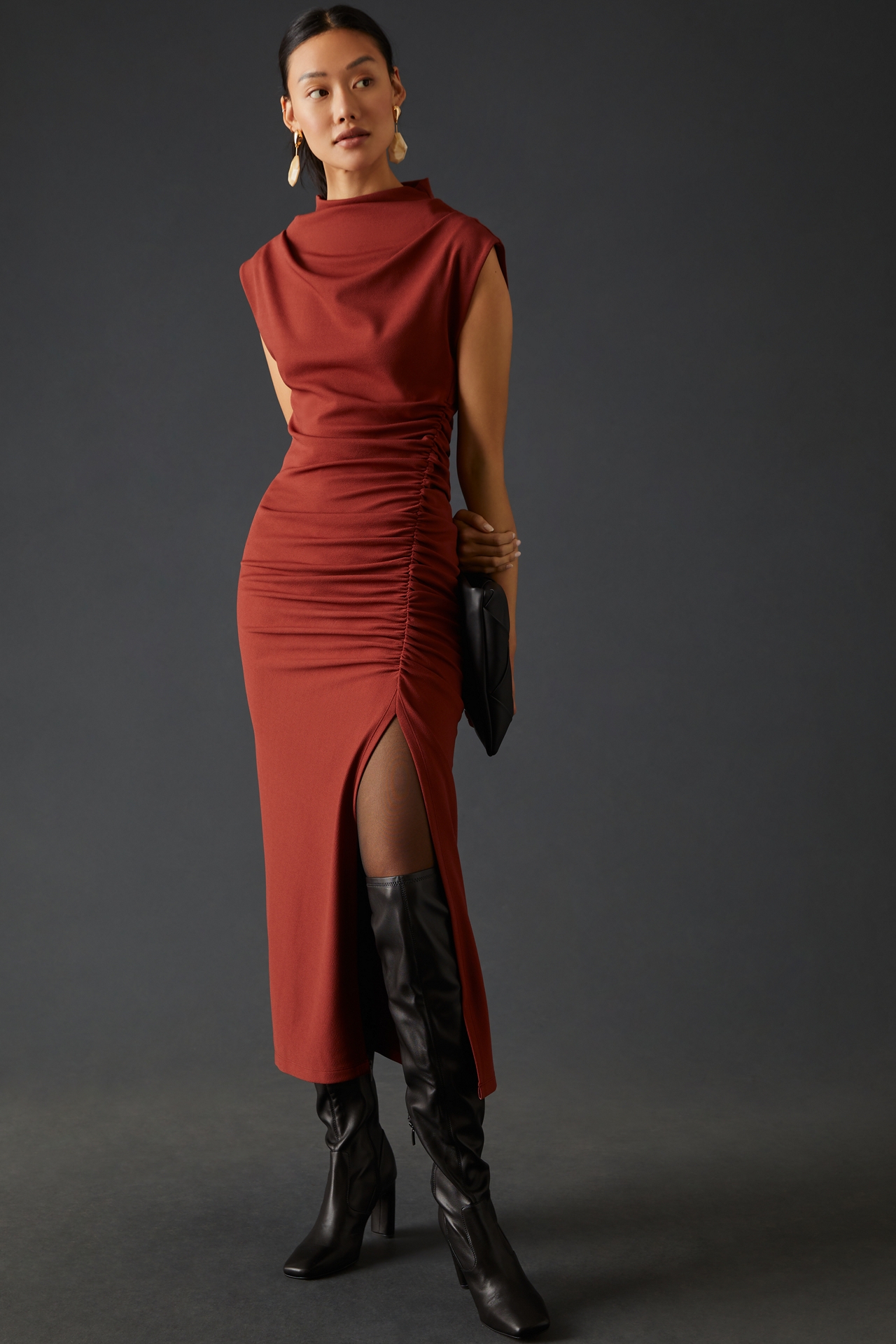 The Maya Ruched Cowl-Neck Dress