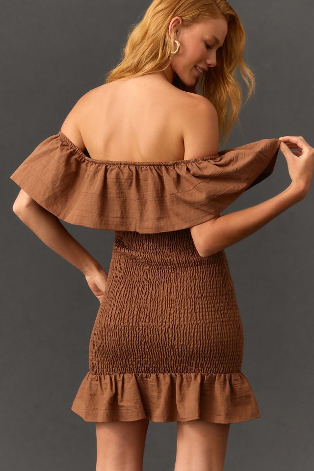 By Anthropologie Off-The-Shoulder Smocked Mini Dress #1