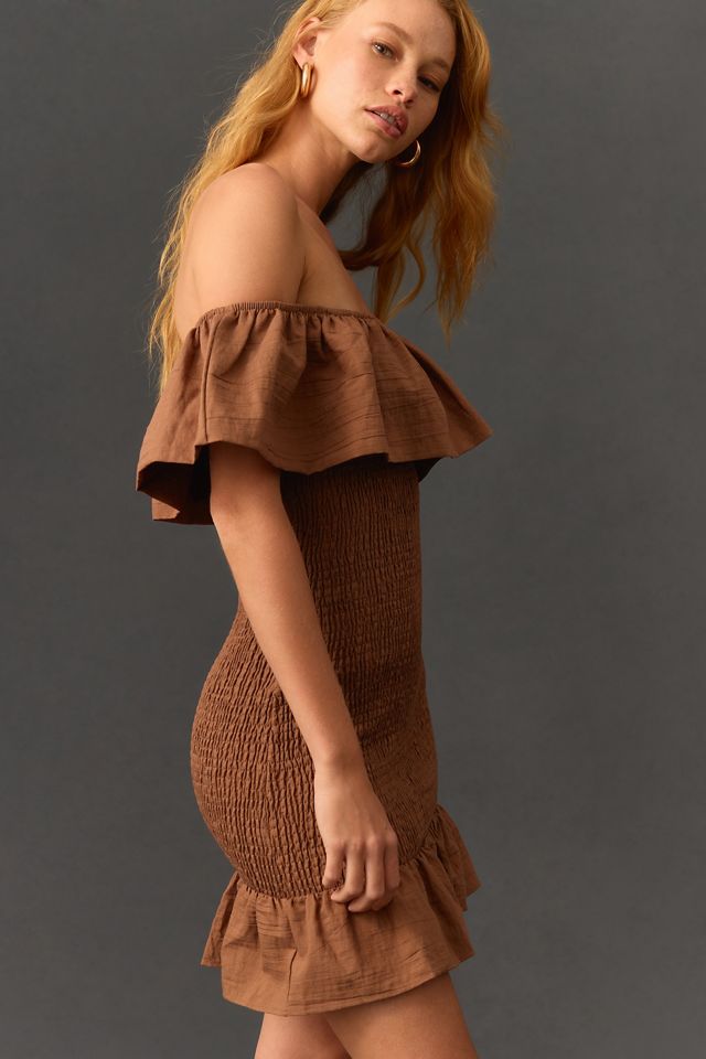 By Anthropologie Off-The-Shoulder Smocked Mini Dress #3