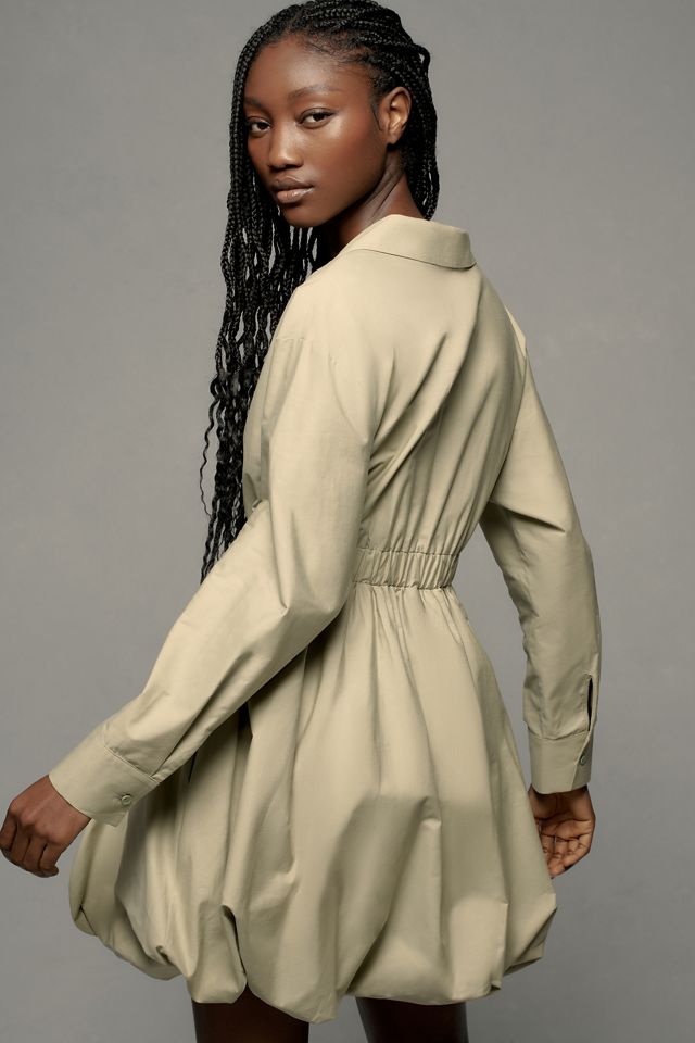 Maeve Long-Sleeve Collared Belted Bubble Mini Dress | Anthropologie