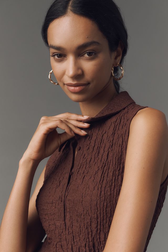 By Anthropologie Sleeveless Textured Mini Shirt Dress #1