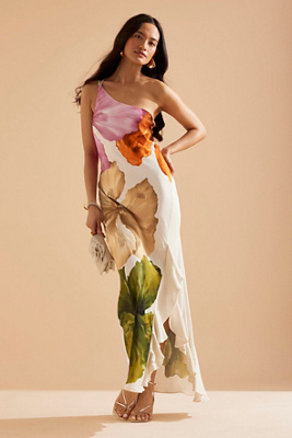 By Anthropologie Lucinda One-shoulder Slip Maxi Dress In Multicolor